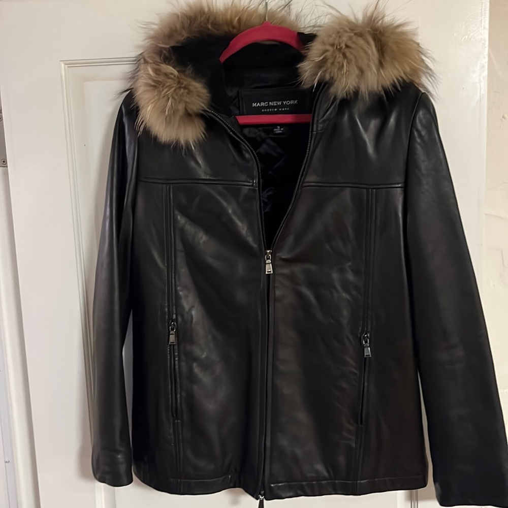 Marc New York leather and raccoon jacket small